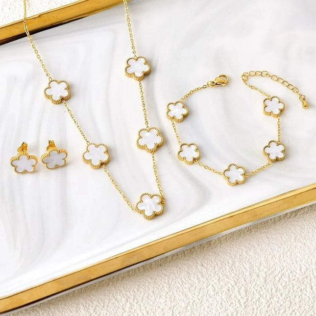 Jewelry Clover five-leaf stainless steel bracelet Necklace Earrings Jewelry set luxurious high quality party gifts