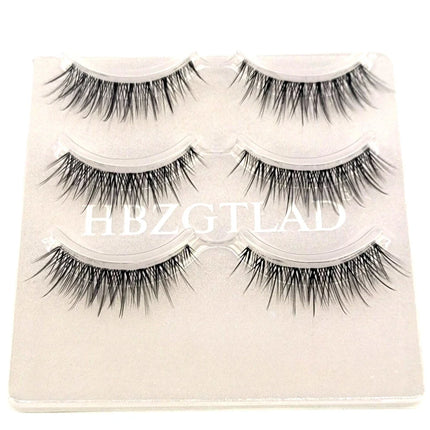 3pairs short Mink Lashes 3D Mink Eyelashes Invisible Band Natural Black Mink False Eyelash Full Strip cilios posticos Reusable