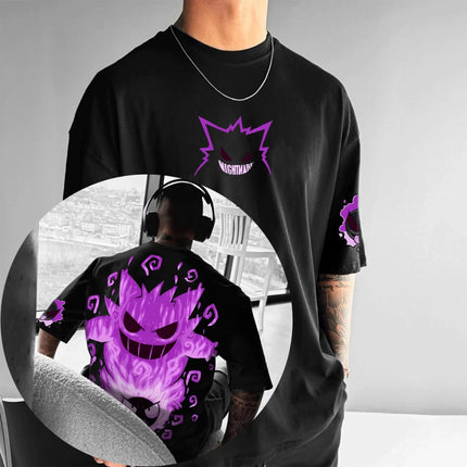 Pokemon 2026 Summer Men Cotton T - Shirt Streetwear Gengar & Koffing Fusion Print Oversized Casual Daily Wear Anime Fans Gift