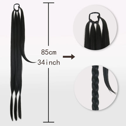 Synthetic Braided Ponytail Extensions Black Natural Hairpiece Long Pony Tail with Hair Tie Rubber Band Hair Blonde for Women