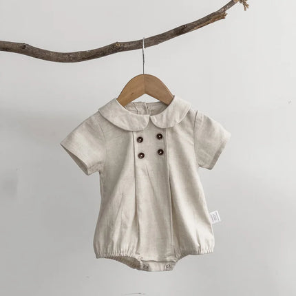 Summer Toddler Kids Stripe Bodysuit Boys Loose Turndown Collar Jumpsuit Girls Baby Thin Crawlwear Onesie Clothes One Piece