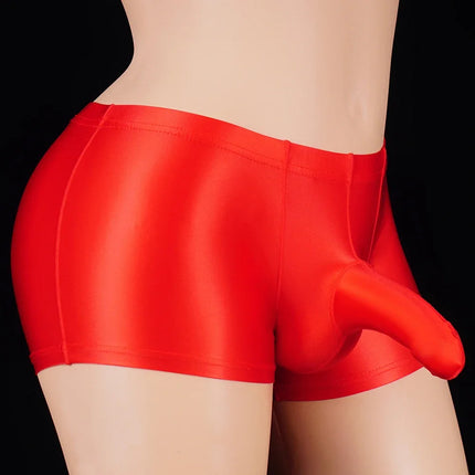 Shiny Satin Glossy Smooth Sexy Homme Gay Hombre Men's Sexy Sissy Long Penis Bulge Big Pouch Boxer Tight Underwear Men Lingerie