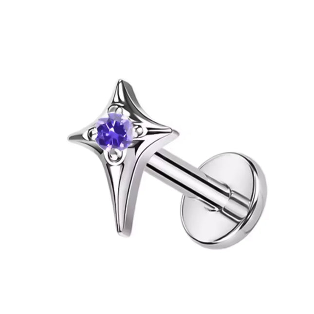 F136 Titanium Alloy Fashion Purple Zirconia Stud Earring Set with Cartilage Piercing Lip Stud and Ear Lobe Body Piercing Jewelry