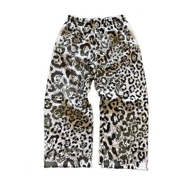 Trendy brand new European and American leopard print hooded cardigan top loose casual hip-hop wide leg pants set