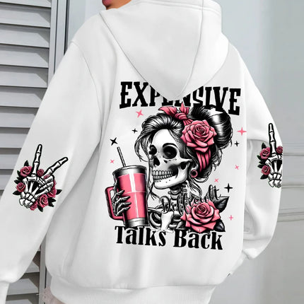 Expensive Talks Back Funny Printing Womens Hoodie Loose Multicolor Pullovers Fleece Autumn Sportswear Casual Pocket Hoody