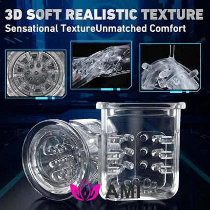 AMI Adult Sex Toys Electric Massager Lifelike Vagina Male Masturbation Cup Silent USB-Rechargeable Pocket-Sized Pussy Sex Toy