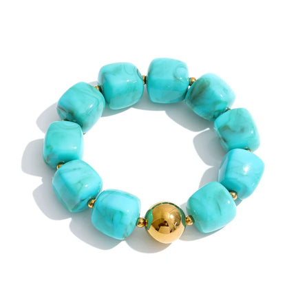 Yhpup Acrylic Square Beads Chain Necklace Bracelet Bangle Stainless Steel Handmade Jewelry Waterproof Green Khaki Pink Amber