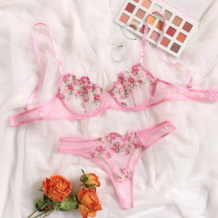 Women Sexy Lace Lingerie Fashion Wire Free Sexy Underwear Set For Women Embroidery Perspective Sexy Lingerie For Women Sleepwear