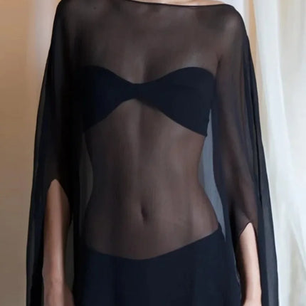 Woman Clothes See-through Chiffon Blouses Sexy Fashion Solid Cover-ups Ladies Elegant Night Club Tops White Black Streetwear