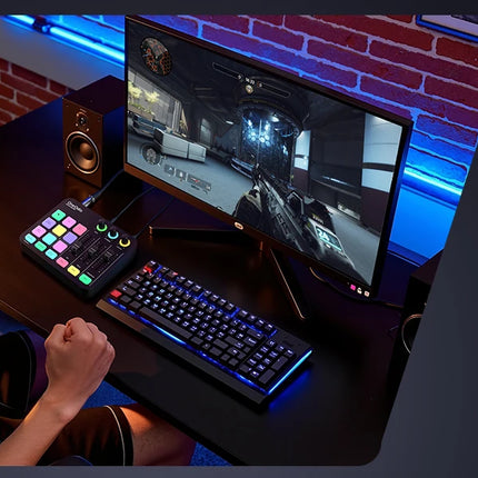 Oneodio Gaming Audio Mixer With XLR Microphone Interface 48V Phantom RGB Sound Card for Podcast/Live Streaming/PC Voice Changer