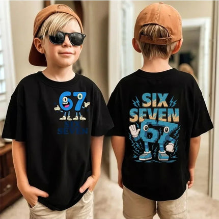 Six Seven Kids Y2k Tees Tops Unisex Childrens Meme Crew Neck Short Sleeve T Shirt Funny 67 Brainrot Print T-Shirt for Boys Girls