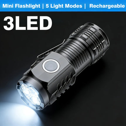 Portable Mini 3 LED Handheld Flashlight Powerful Fingertip Torch Outdoor Waterproof Hiking Camping Flash Light with Pen Clip