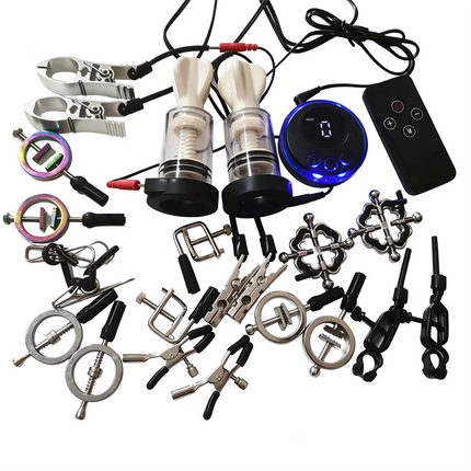 Metal Nipples Clips Labium Clamps Clitoris Stimulation Breast Sucker 8 Modes Electric Shock Sex Toys for Women Men Couples Games