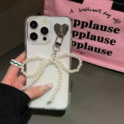 2025 New Korean Sweet Pearl Bow Keychain Heart Pendant Keyring Y2K Aesthetic Key Holder for Girls Bag Pendant Accessories