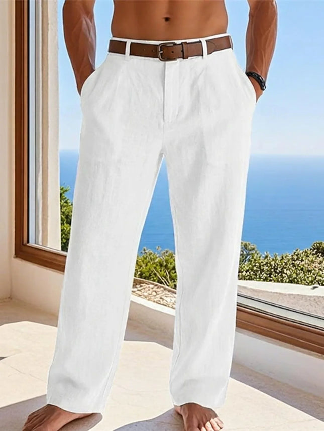 2025 New Men's Cotton Linen Pants Loose Autum Casual Pants Male Breathable Solid Color Drawstring Jogger Yoga Long Trousers