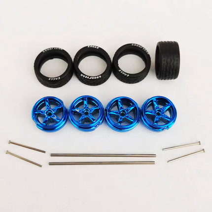 5 Sets 1/64 Alloy Car Model Tires w Shaft Wheels w 25mm Axles for Modify 1:64 Matchbox/Domeka/HW Model Cars No Need Open Chassis
