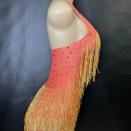Sparkly Rhinestones Fringe Bodysuit Women Nightclub Party Dance Costume Stage Wear Sexy Tassel Leotard Performance Clothing 7G