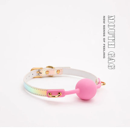 2 Colors Sex Toys For Couples Adult Game Colorful Soft Silicone Ball Gag Oral Fixation PU Leather Conquer Toys Bondage Mouth Gag