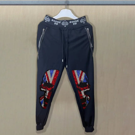 2025 new Sweatpants Track Pants Men Slim Fit Workout Trousers Male Multi-pocket Casual Rhinestones Pants  Design Sportswear