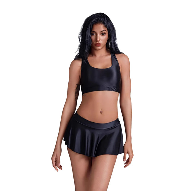 Sexy Glossy Ruffled Skirt Women's Mini Skirt Short Skirt Shiny Low Waist Pleated Skirt Miniskirts Clubwear Bikini Bottoms Cover Up