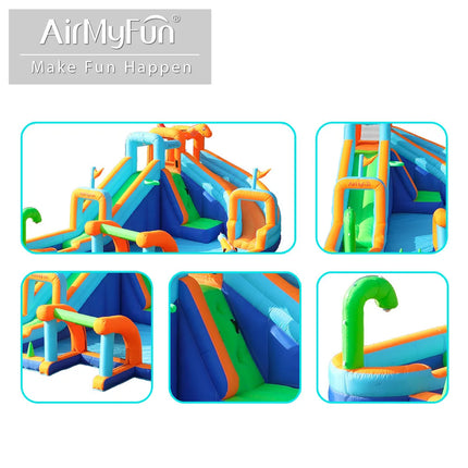 AMF Children's Inflatable Water Slide Mini Bounce House Home Inflatable Slide Playing Water Inflatable Castle Indoor Wave Pool