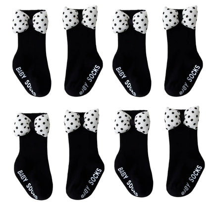 1/4pairs 0-2Y Cute Baby Girls' Cotton Mid-calf Socks Solid Bowknot Non-slip Sockens Toddler Kids Spring & Autumn Newborn Socks