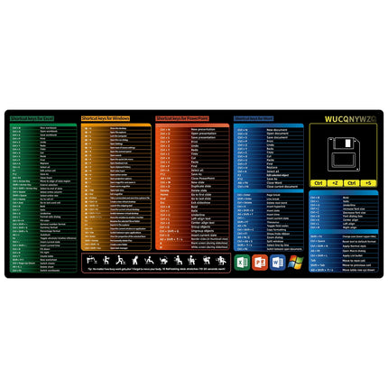 WUCQNYWZQ Excel Shortcut Keys Mouse Pad - Non-Slip PC Office Spreadsheet Keyboard Mat Windows Large Cheat Sheet Gaming Mousepad