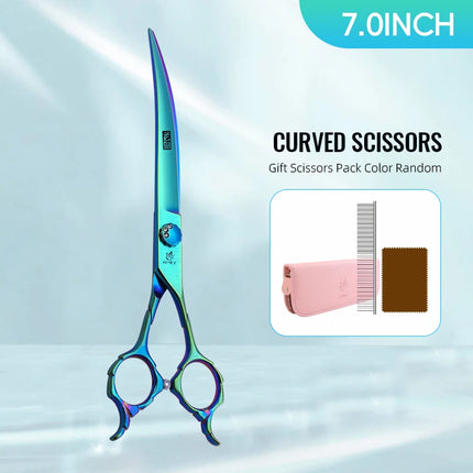Fenice JP440C 7/7.5 Inch Professional Pet Dogs Grooming Scissors Kits Straight Curved Thinnier Chunker Shears Set For Dogs