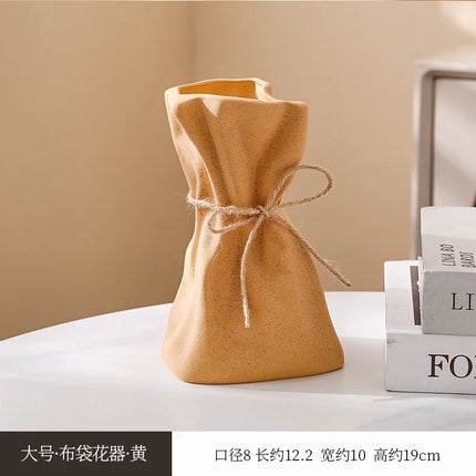 Ceramic Vase and Glass Flower Vase Hydroponic Money Bag Shaped Vase Flower Living Room Decoration Desktop Home Decoration