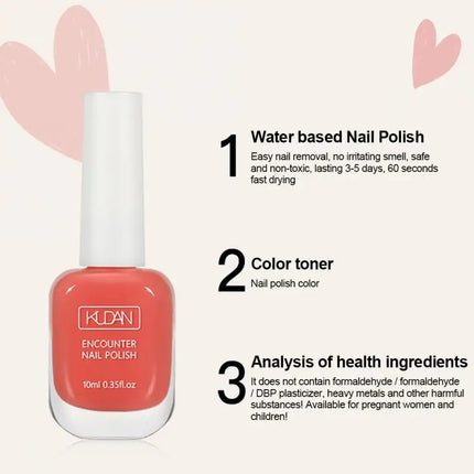 KUDAN Nail Polish Water-based 10ml No-bake Long-lasting Students Children Without Odor Can Tear Nail Art Manicure Tool