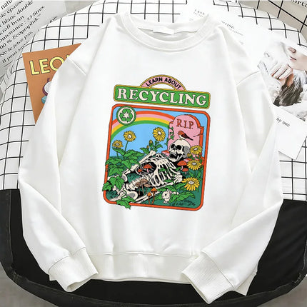 Comic Design Vintage Hoodies Fashion Warm Fleece Sweatshirt Soft  O-Neck Pullover Casual Female Clothes