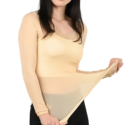 Women's Thermal Underwear Bottoming Shirt  Autumn Winter Ladies Thin Thermal Skin Top Pullover Elastic Long-sleeved T-shirt L-XL