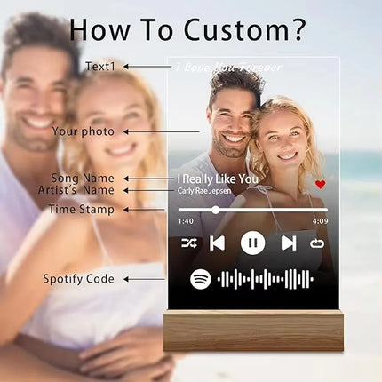 Custom Spotify Music Plaque Gifts For Anniversary Valentine Day Personalized Acrylic Photo Frame Lamp Perfect Mother's Day Gift