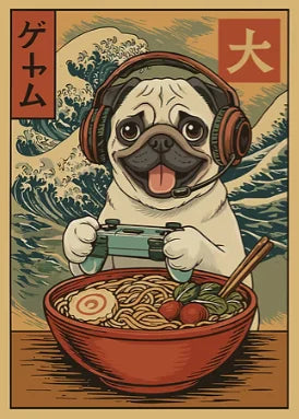 Japan Ukiyo-E Style Fun Game Animal Ramen Posters Art Print Mexican Axolotl Game Cat Ferret Canvas Painting Game Room Home Decor