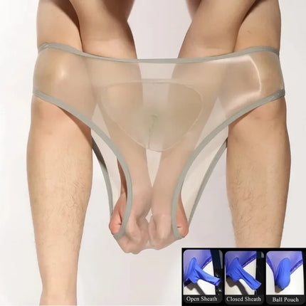 Hot Selling Glossy Sheer Men's Panties Underwear See Through Penis Cover Men Shiny Silky Briefs Panties Lingerie Sexy Male Man