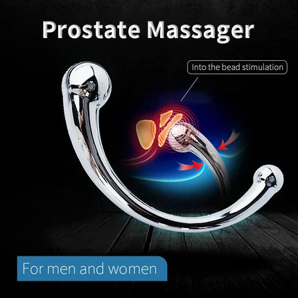 Double Ended Anal Hook Butt Plug Stainless Steel G Spot Wand Prostate Massage Stick Vagina Stimulator Sex Toys for Men Women 18+