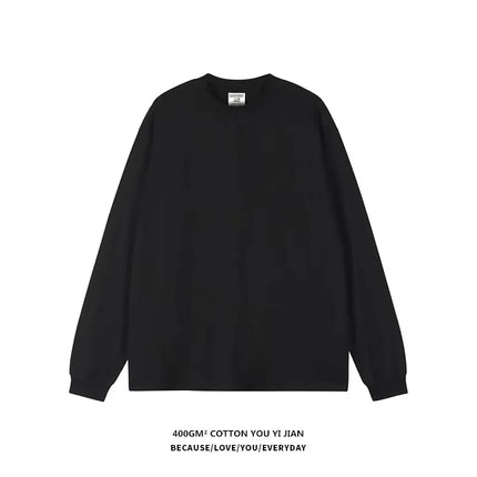 White Heavyweight 400g Pure Cotton Long Sve T-irt ex Loose Fit Basic Color Inner Wear Base Layer irt