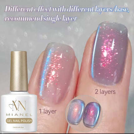 MIANEL 10ML Northern Colorful Blue Light Glass Beads Cat Eye Gel Nail Polish Flashing Versatile Winter Blue Nails