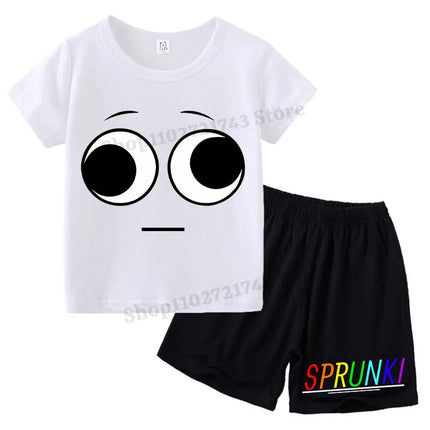 2pcs Sprunki T-shirt Shorts Set for Children Anime Cartoon Fashion Short Sleeved Shirt Pants Suit Boys Girls Summer Kawaii Suits