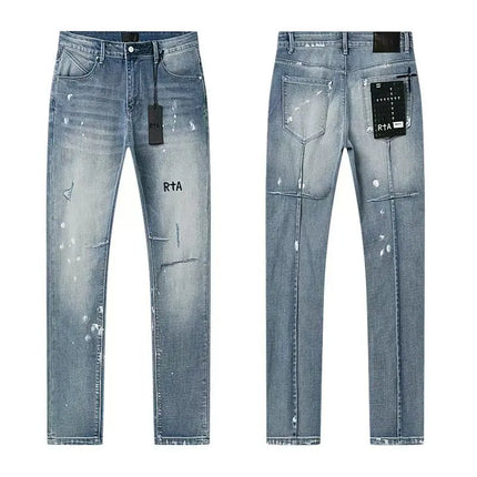 2026 RTA Men's Slim Fit Jeans Collection Distressed Ripped Paint Splatter Studded Patch Vintage Washed Streetwear Fashion Pants