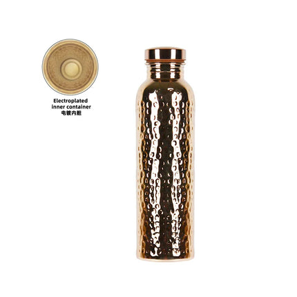 800ML Electroplated Copper Water Bottle One-Click Open Lid Anti-Slip Hammer Pattern Bottle Sports Water Bottle