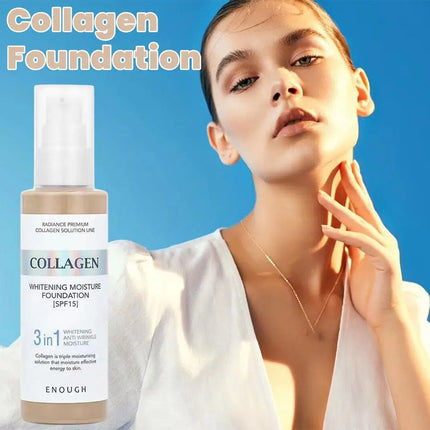 Korean ENOUGH Collagen Moisturize Foundation SPF15 3-in-1 Whitening Anti-wrinkle Moisturizing Concealer Professional Makeup Base