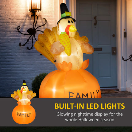 4.9ft Inflatable Thanksgiving Decoration Turkey, Blow Up Outdoor LED Yard Display, Waterproof