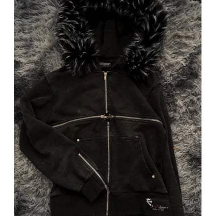 West Coast Street Dark Gothic Vintage Retro Casual Fluffy Hat Warm Hoodie Coat Unisex Hoodie Y2K