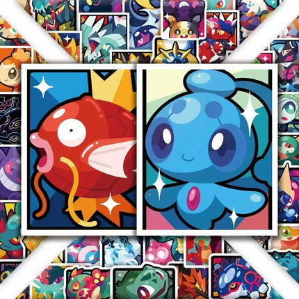 60Pcs Pokemon Bold Color Block Stickers Pikachu Cute Pocket Monster Decals for DIY Crafts Kids Toys & Gifts