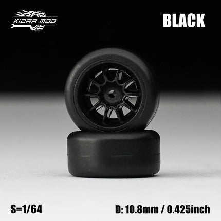 1/64 Model Car Black Wheels with Fixed Rubber Tires Comes with rivets for Diecast Model  Refiting Parts 4pcs 1set