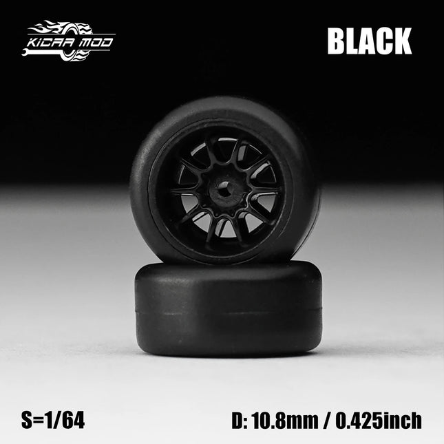 1/64 Model Car Black Wheels with Fixed Rubber Tires Comes with rivets for Diecast Model  Refiting Parts 4pcs 1set