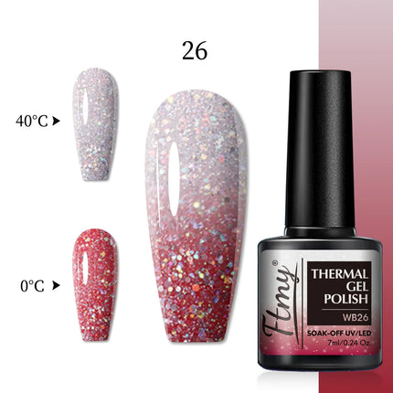 Halloween Theme Glitter Heat Nail Polish, Temperature Changing Color Removable UV LED Glitter Gel Polish, Mood Changing Nail Pol