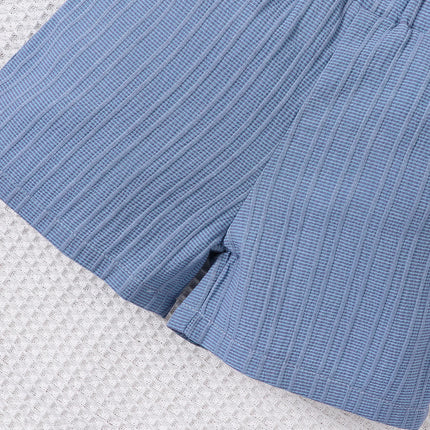 2-piece baby boy fashion casual woven jacquard fabric short sleeved shirt top and shorts set