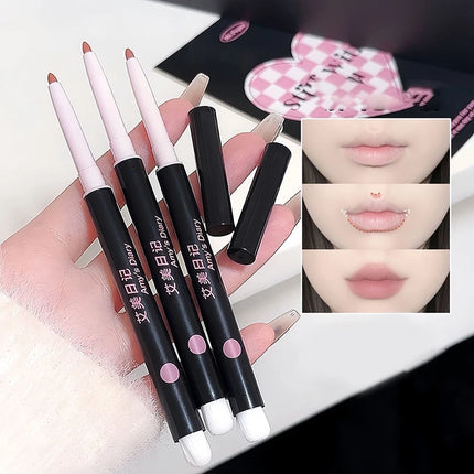 1Pc 3 Essential Colors Triple-Ended Waterproof Matte Lip Liner Pencil with Brush - Long-Lasting Non-Stick Natural Lip Makeup